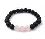 Chakra Diffuser Bracelet Lava Beads and Rose Quartz Gemstone Beaded