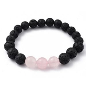 Chakra Diffuser Bracelet Lava Beads and Rose Quartz Gemstone Beaded