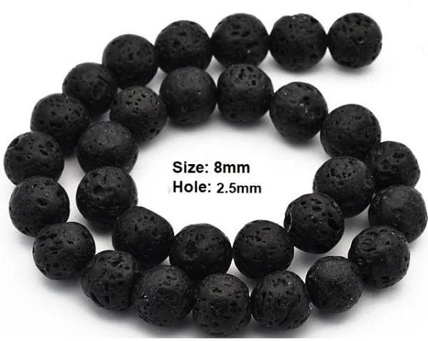 Lava Beads 8mm Black 2.5mm hole
