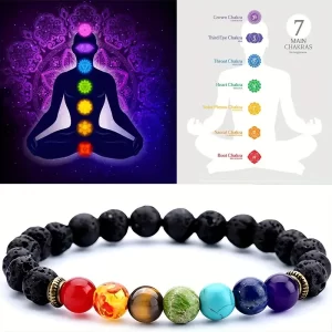 7 Chakra Reiki Healing Lava Bead Bracelet