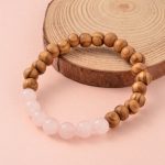 8mm Wood Bracelet Rose Quartz