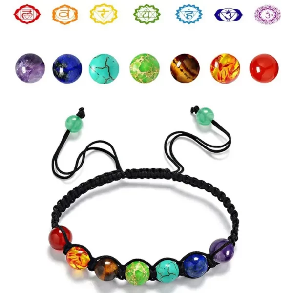 7 Chakra Beads Bracelet, Natural Stone Braided